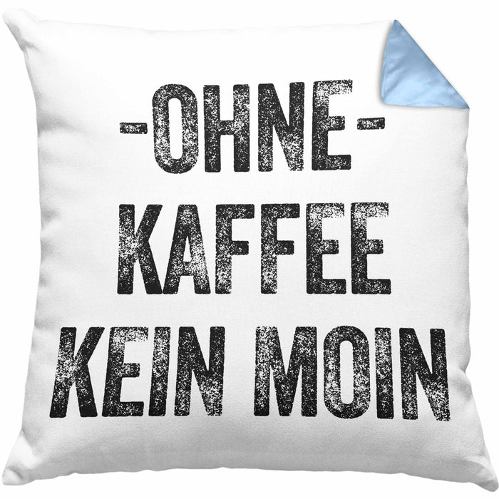 Lustige Kissen mit Füllung 40x40 Kaffeegenießer Geschenk Ohne Kaffee Kein Moin Geschenk Kaffeeliebhaber (Grau) Blau Trendation