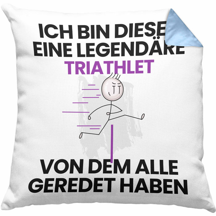 Triathlet Geschenk Kissen mit Füllung 40x40 Lustige Geschenkidee Geburtstag für Triathlet Ich Bin Dieser Legendäre Triathlet Von Dem Alle Geredet Haben (Grau) Blau Trendation