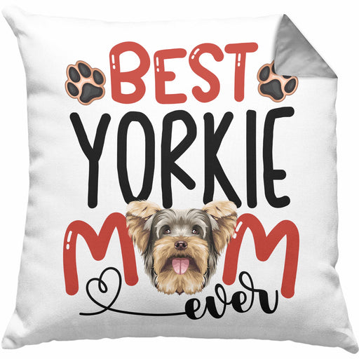 Yorkie Mom Besitzerin Kissen mit Füllung 40x40 Geschenk Lustiger Spruch Geschenkidee Besitzerin Yorkie Mama (Grau) Grau Trendation