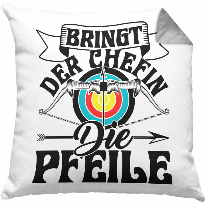Bogenschützin Kissen mit Füllung 40x40 Geschenk Frauen Bogenschießen Geschenkidee Pfeil und Bogen (Grau) Grau Trendation