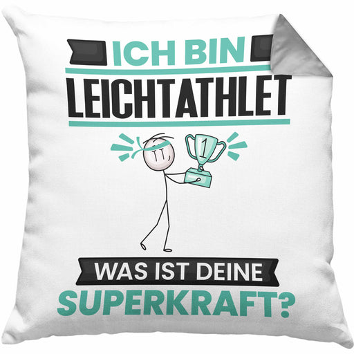 Leichtathlet Kissen mit Füllung 40x40 Geschenk für Leichtathlet Geburtstag Lustiger Spruch Was Ist Deine Superkraft (Grau) Grau Trendation