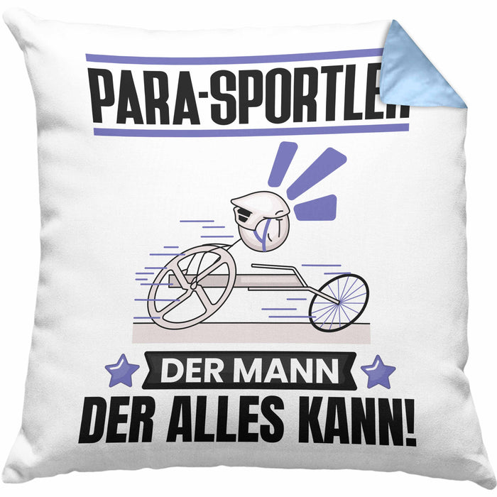 Para-Sportler Kissen mit Füllung 40x40 Geschenk für Para-Sportler Der Mann Der Alles Kann Geschenkidee zum Geburtstag (Grau) Blau Trendation
