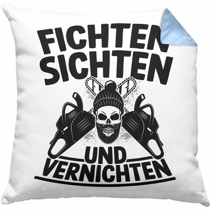 Waldarbeiter Kissen mit Füllung 40x40 Geschenk Fichten Sichten Und Vernichten Holz-Arbeiter Wald Bäume Fellen (Grau) Blau Trendation