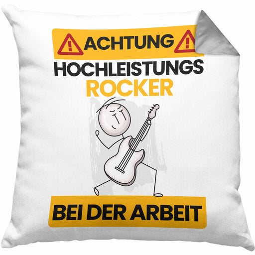 Rocker Kissen mit Füllung 40x40 Geschenk Lustiger Spruch Geschenkidee für Rocker Achtung Hochleistungs Rocker Bei Der Arbeit (Grau) Grau Trendation