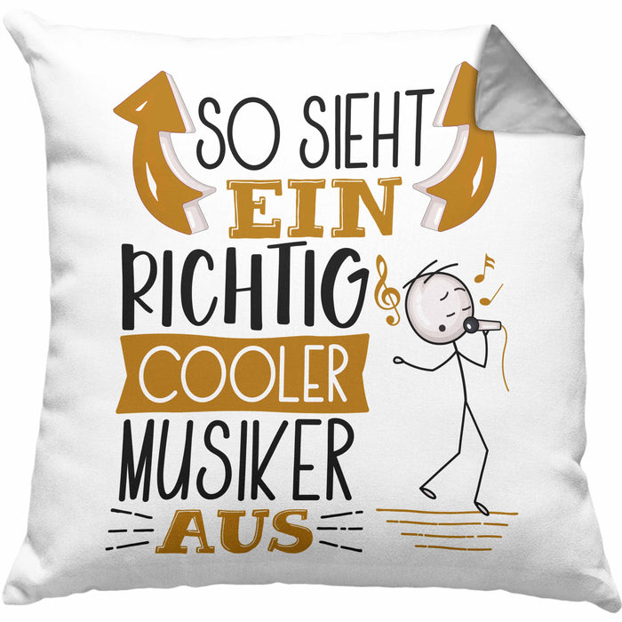 Musiker Kissen mit Füllung 40x40 Geschenk So Sieht Ein RIchtig Cooler Musiker Aus Geschenkidee Lustiger Spruch Geburtstag Musiklehrer (Grau) Grau Trendation