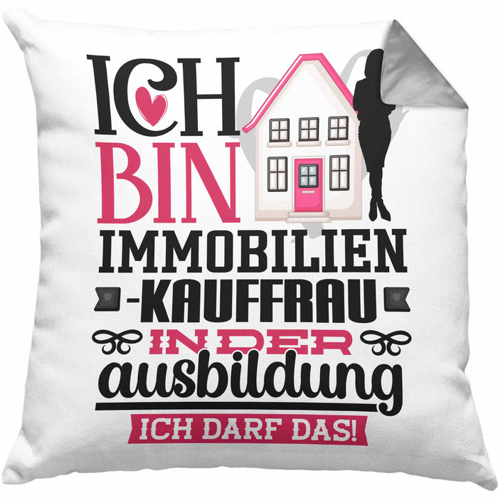 Immobilienkauffrau Ausbildung Start Geschenk Kissen mit Füllung 40x40 Ich Bin Immobilienkauffrau In Der Ausbildung Ich Darf Das Geschenkidee (Grau) Grau Trendation