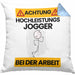 Jogger Kissen mit Füllung 40x40 Geschenk Lustiger Spruch Geschenkidee für Jogger Achtung Hochleistungs Jogger Bei Der Arbeit (Grau) Blau Trendation