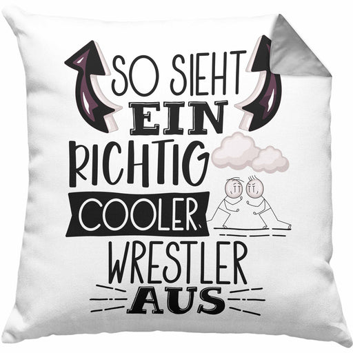 So Sieht Ein Richtig Cooler Wrestler Aus Geschenk Kissen mit Füllung 40x40 Lustiger Spruch Geschenkidee (Grau) Grau Trendation