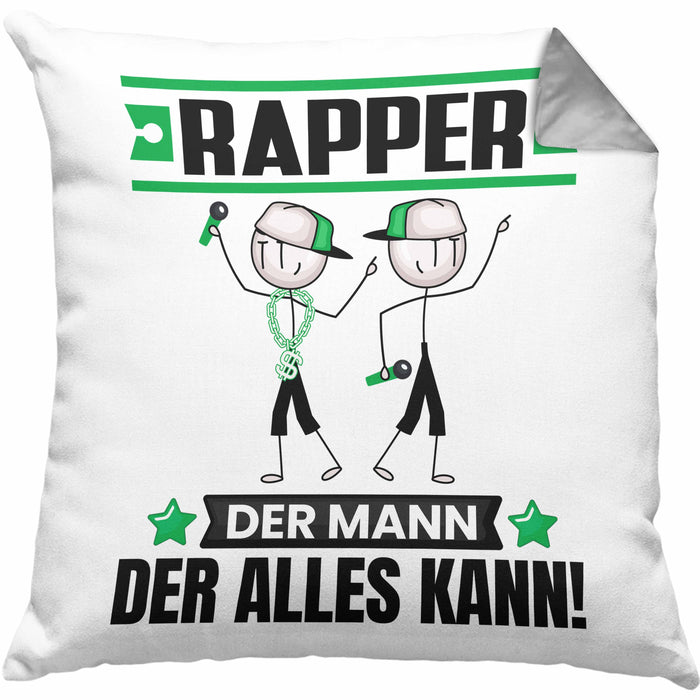 Rapper Kissen mit Füllung 40x40 Geschenk für Rapper Der Mann Der Alles Kann Geschenkidee zum Geburtstag (Grau) Grau Trendation