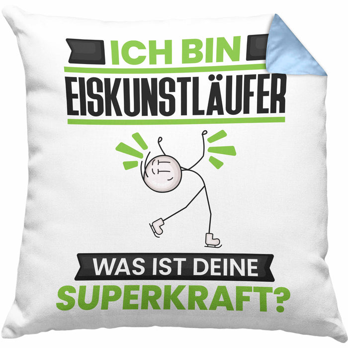 Eiskunstläufer Kissen mit Füllung 40x40 Geschenk für Eiskunstläufer Geburtstag Lustiger Spruch Was Ist Deine Superkraft (Grau) Blau Trendation