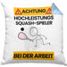 Squash-Spieler Kissen mit Füllung 40x40 Geschenk Lustiger Spruch Geschenkidee für Squash-Spieler Achtung Hochleistungs Squash-Spieler Bei Der Arbeit (Grau) Blau Trendation