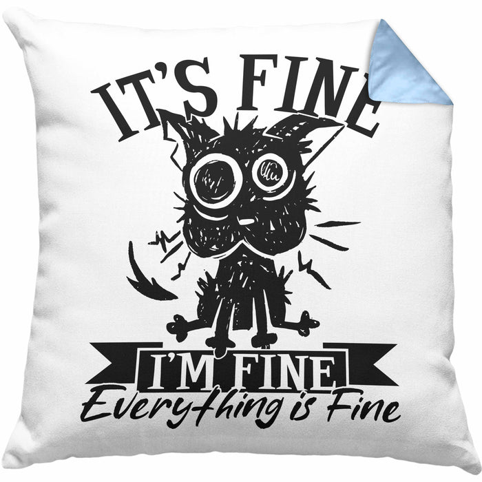 Lustige Kissen mit Füllung 40x40 Geschenk It's Fine I'm Fine Everything Is Fine Geschenkidee Frauen Sarkasmus Humor (Grau) Blau Trendation