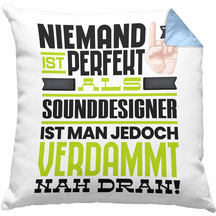 Sounddesigner Geschenk Kissen mit Füllung 40x40 Lustige Geschenkidee für Sounddesigner Geburtstag Niemand Ist Perfekt Aber Als Sounddesigner Ist Man Nah Dran (Grau) Blau Trendation