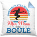 Boule Kissen mit Füllung 40x40 für Boule-Spieler als Geschenkidee Spruch Unterschätze Niemals Einen Alten Mann Beim Boule (Grau) Blau Trendation
