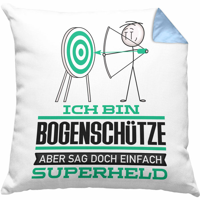 Bogenschütze Geschenk Kissen mit Füllung 40x40 Ich Bin Bogenschütze Aber Sag Doch Einfach Superheld Lustige Geschenkdiee für Bogenschütze (Grau) Blau Trendation