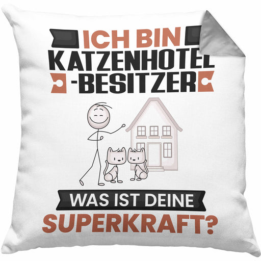 Katzenhotelbesitzer Kissen mit Füllung 40x40 Geschenk für Katzenhotelbesitzer Geburtstag Lustiger Spruch Was Ist Deine Superkraft (Grau) Grau Trendation