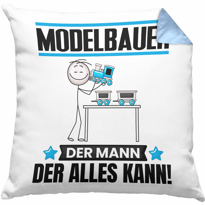 Modelbauer Kissen mit Füllung 40x40 Geschenk für Modelbauer Der Mann Der Alles Kann Geschenkidee zum Geburtstag (Grau) Blau Trendation