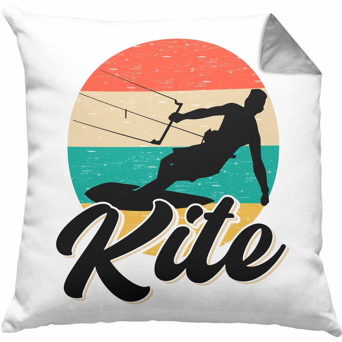 Kitesurfing Kissen mit Füllung 40x40 Geschenk für Kitesurfer Geschenkidee Vintage Grafik (Grau) Grau Trendation