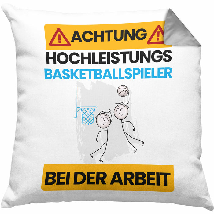 Basketballspieler Kissen mit Füllung 40x40 Geschenk Lustiger Spruch Geschenkidee für Basketballspieler Achtung Hochleistungs Basketballspieler Bei Der Arbeit (Grau) Grau Trendation
