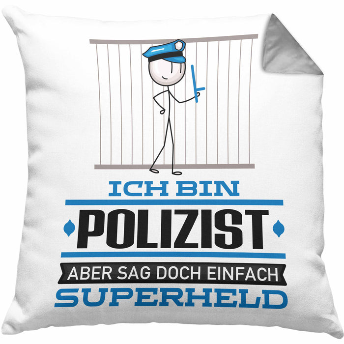 Polizist Geschenk Kissen mit Füllung 40x40 Ich Bin Polizist Aber Sag Doch Einfach Superheld Lustige Geschenkdiee für Polizist (Grau) Grau Trendation