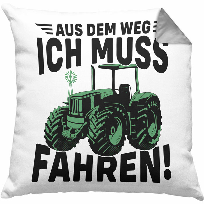 Traktor Trekker Kissen mit Füllung 40x40 Geschenk Landwirt Bauer Geschenkidee Kinder Aus Dem Weg Ich Muss Traktor Fahren (Grau) Grau Trendation