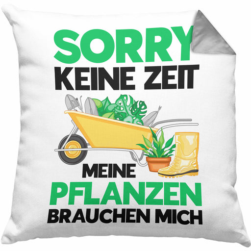 Meine Pflanzen Brauchen Mich Kissen mit Füllung 40x40 mit Spruch Garten Hobbygärtner Gärtner Geschenk Lustig Gärtnerin Geschenkidee (Grau) Grau Trendation