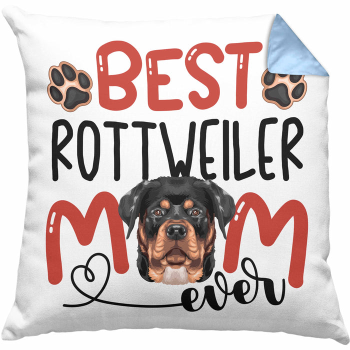 Rottweiler Mom Besitzerin Kissen mit Füllung 40x40 Geschenk Lustiger Spruch Geschenkidee Besitzerin Rottweiler Mama (Grau) Blau Trendation