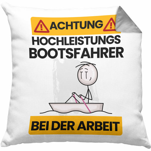 Bootsfahrer Kissen mit Füllung 40x40 Geschenk Lustiger Spruch Geschenkidee für Bootsfahrer Achtung Hochleistungs Bootsfahrer Bei Der Arbeit (Grau) Grau Trendation