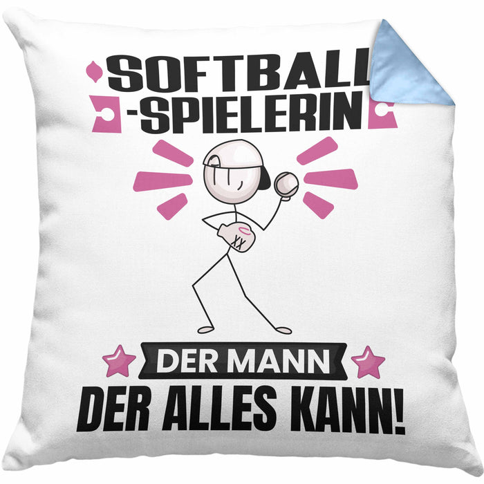Softballspielerin Kissen mit Füllung 40x40 Geschenk für Softballspielerin Der Mann Der Alles Kann Geschenkidee zum Geburtstag (Grau) Blau Trendation