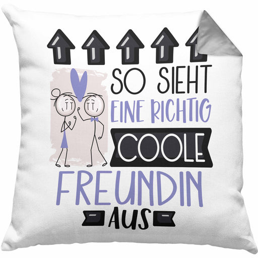 Freundin Geschenk Kissen mit Füllung 40x40 Lustig Geschenkidee für Freundin Geburtstag So Sieht Eine Richtig Coole Freundin Aus Frauen Spruch (Grau) Grau Trendation