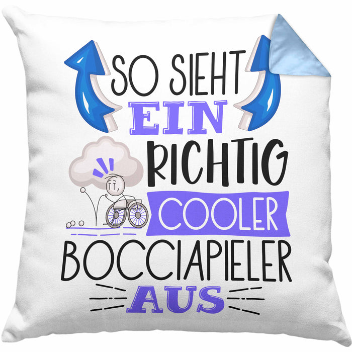 So Sieht Ein Richtig Cooler Bocciapieler Aus Geschenk Kissen mit Füllung 40x40 Lustiger Spruch Geschenkidee (Grau) Blau Trendation