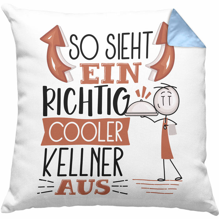 Kellner Kissen mit Füllung 40x40 Geschenk So Sieht Ein RIchtig Cooler Kellner Aus Geschenkidee Lustiger Spruch Geburtstag (Grau) Blau Trendation