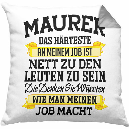Maurer Kissen mit Füllung 40x40 Geschenk Mit Spruch Geschenkidee Lustig Männer Job Machen (Grau) Grau Trendation
