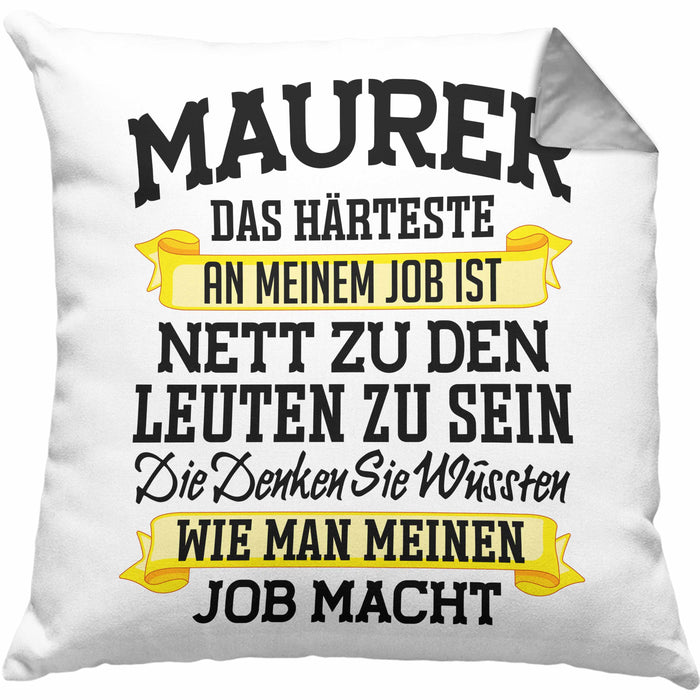 Maurer Kissen mit Füllung 40x40 Geschenk Mit Spruch Geschenkidee Lustig Männer Job Machen (Grau) Grau Trendation