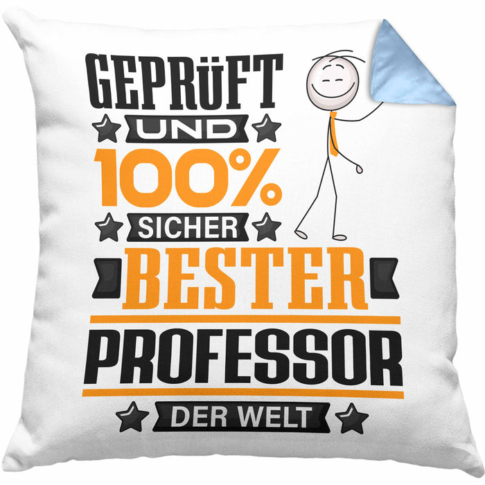 Professor Geschenk Lustiger Spruch für Professor Geschenkidee Bester Professor Der WeltKissen mit Füllung 40x40 (Grau) Blau Trendation