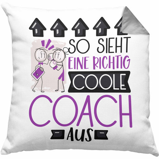 Coach Geschenk Kissen mit Füllung 40x40 Lustig Geschenkidee für Coach Geburtstag So Sieht Eine Richtig Coole Coach Aus Frauen Spruch (Grau) Grau Trendation