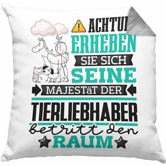 Tierwohlhaber Geschenk Kissen mit Füllung 40x40 Lustiger Spruch Erheben Sie Sich Der Tierwohlhaber Betritt den Raum (Grau) Grau Trendation