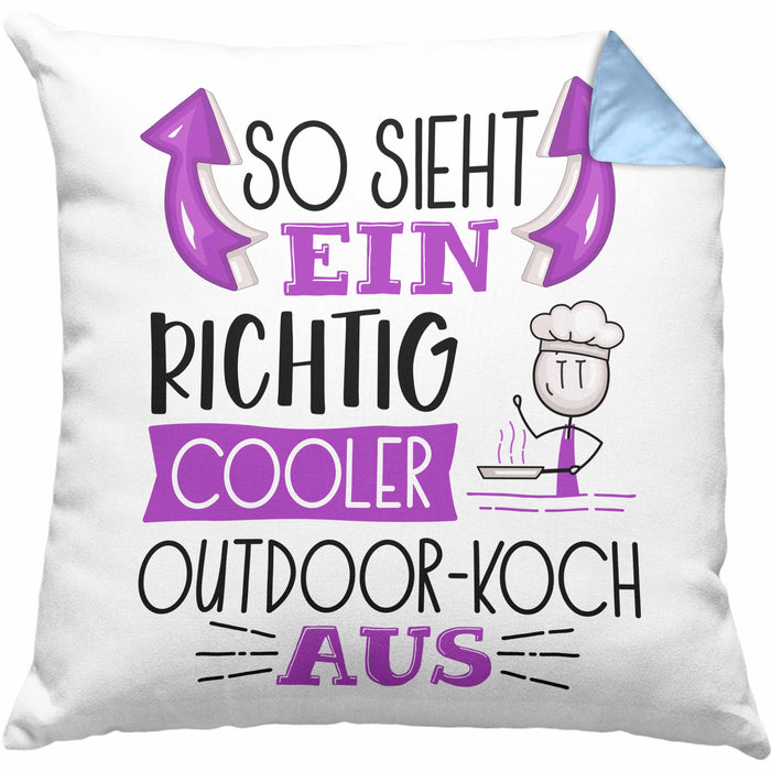 So Sieht Ein Richtig Cooler Outdoor-Koch Aus Kissen mit Füllung 40x40 Geschenk für Outdoor-Koch Geburtstag Geschenkdiee (Grau) Blau Trendation