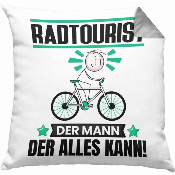 Radtourist Kissen mit Füllung 40x40 Geschenk für Radtourist Der Mann Der Alles Kann Geschenkidee zum Geburtstag (Grau) Grau Trendation