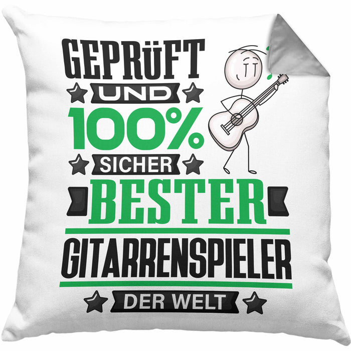 Gitarrenspieler Geschenk Lustiger Spruch für Gitarrenspieler Geschenkidee Bester Gitarrenspieler Der WeltKissen mit Füllung 40x40 (Grau) Grau Trendation