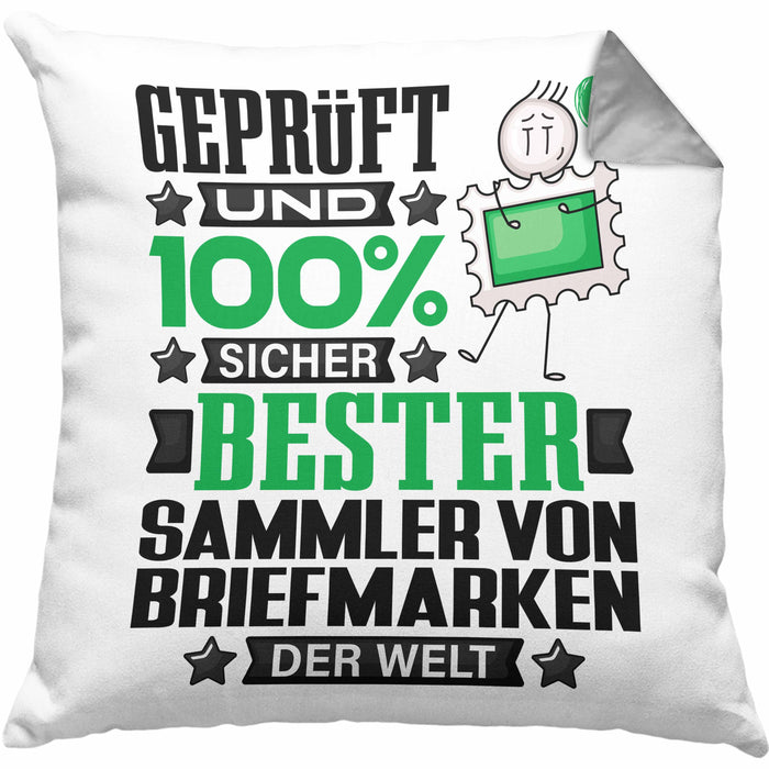 SammlervonBriefmarken Geschenk Lustiger Spruch für SammlervonBriefmarken Geschenkidee Bester SammlervonBriefmarken Der WeltKissen mit Füllung 40x40 (Grau) Grau Trendation