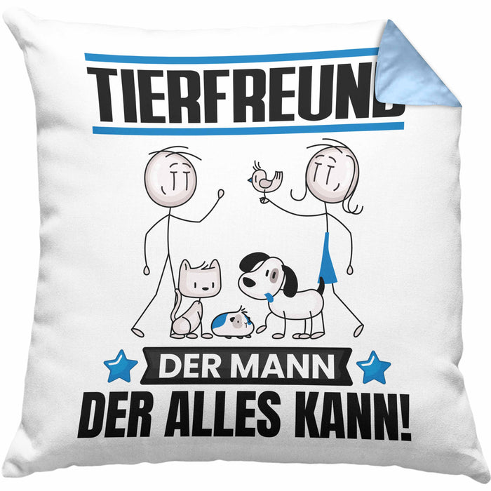 Tierfreund Kissen mit Füllung 40x40 Geschenk für Tierfreund Der Mann Der Alles Kann Geschenkidee zum Geburtstag (Grau) Blau Trendation