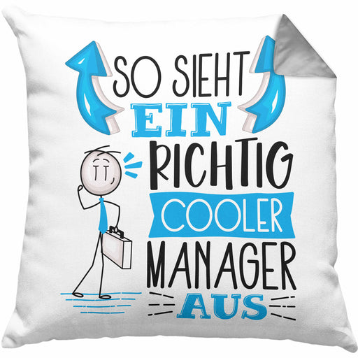 Manager Kissen mit Füllung 40x40 Geschenk So Sieht Ein RIchtig Cooler Manager Aus Geschenkidee Lustiger Spruch Geburtstag (Grau) Grau Trendation