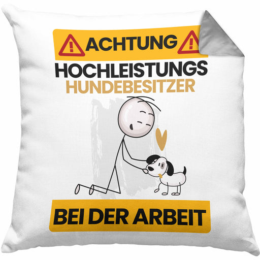 Hundebesitzer Kissen mit Füllung 40x40 Geschenk Lustiger Spruch Geschenkidee für Hundebesitzer Achtung Hochleistungs Hundebesitzer Bei Der Arbeit (Grau) Grau Trendation
