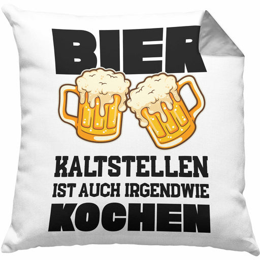 Bier Kissen mit Füllung 40x40 Lustiger Spruch Saufen Party Lustiger Spruch Männer Vater (Grau) Grau Trendation