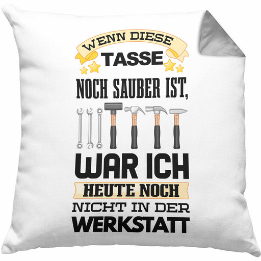 Werkstatt Kissen mit Füllung 40x40 KFZ Mechaniker Mechatroniker Geschenkidee (Grau) Grau Trendation