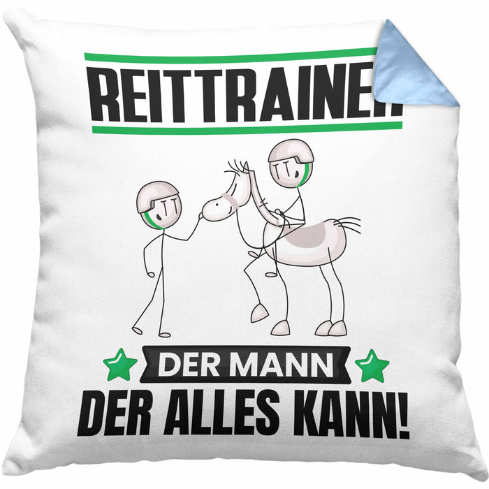 Reittrainer Kissen mit Füllung 40x40 Geschenk für Reittrainer Der Mann Der Alles Kann Geschenkidee zum Geburtstag (Grau) Blau Trendation