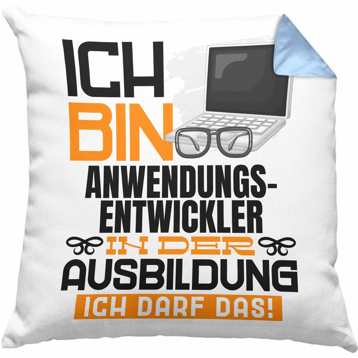 Anwendungsentwickler Ausbildung Kissen mit Füllung 40x40 Geschenk Ich Bin Anwendungsentwickler In Der Ausbildung Ich Darf Das Geschenkidee Spruch (Grau) Blau Trendation