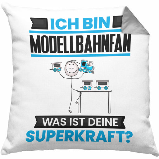 Modellbahnfan Kissen mit Füllung 40x40 Geschenk für Modellbahnfan Geburtstag Lustiger Spruch Was Ist Deine Superkraft (Grau) Grau Trendation