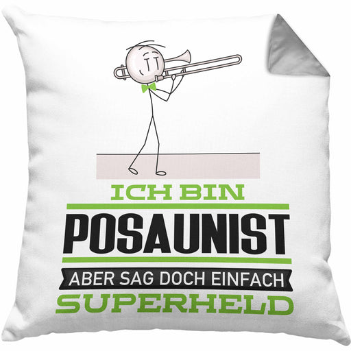 Posaunist Geschenk Kissen mit Füllung 40x40 Ich Bin Posaunist Aber Sag Doch Einfach Superheld Lustige Geschenkdiee für Posaunist (Grau) Grau Trendation